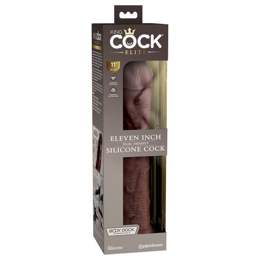 King Cock Elite 11 In. Dual Density Silicone Cock Realistic Dildo With Suction Cup Brown