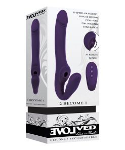 Evolved 2 Become 1 Rechargeable Remote-Controlled Silicone Strapless Strap-On With Suction Purple