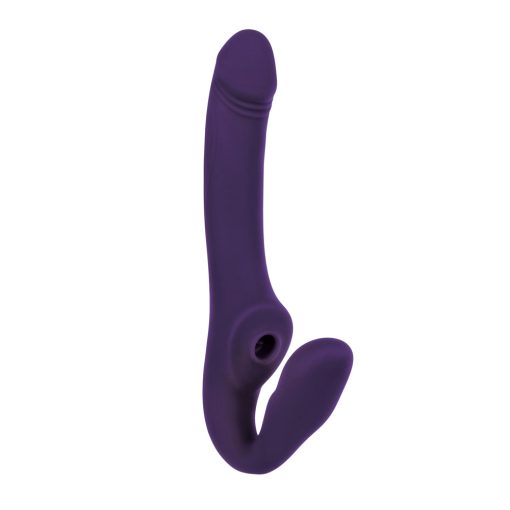 Evolved 2 Become 1 Rechargeable Remote-Controlled Silicone Strapless Strap-On With Suction Purple - Image 3