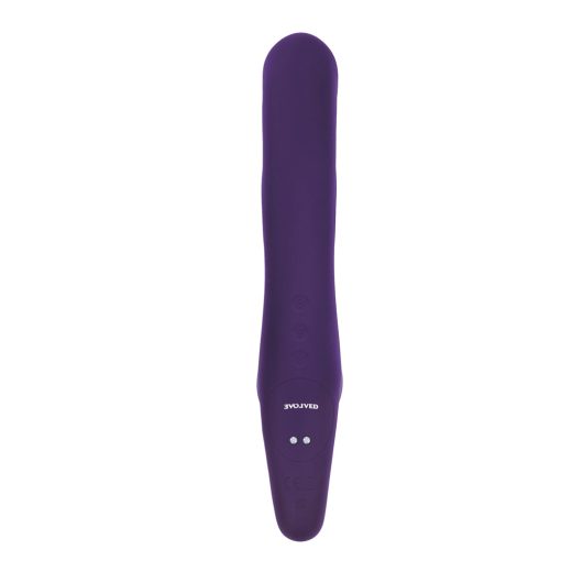 Evolved 2 Become 1 Rechargeable Remote-Controlled Silicone Strapless Strap-On With Suction Purple - Image 5