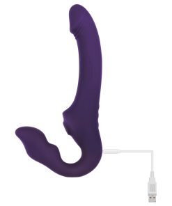 Evolved 2 Become 1 Rechargeable Remote-Controlled Silicone Strapless Strap-On With Suction Purple