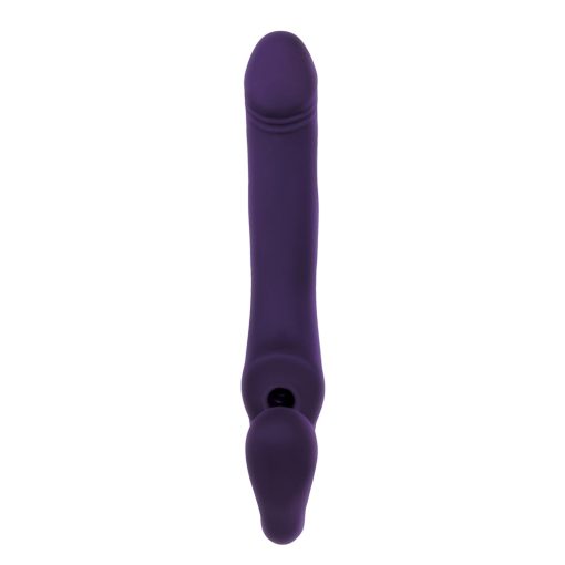 Evolved 2 Become 1 Rechargeable Remote-Controlled Silicone Strapless Strap-On With Suction Purple - Image 9