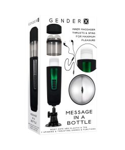 Gender X Message In A Bottle Rechargeable Thrusting Spinning Stroker With Suction Cup Base Black