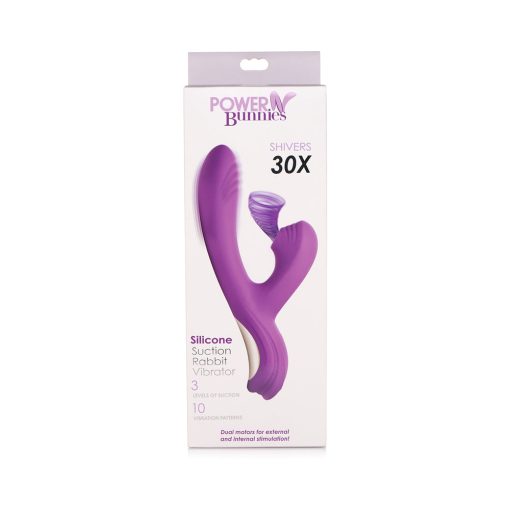 Curve Toys Power Bunny Shivers Rechargeable Silicone Suction Dual Stimulation Vibrator Purple - Image 2
