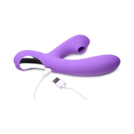 Curve Toys Power Bunny Shivers Rechargeable Silicone Suction Dual Stimulation Vibrator Purple - Image 7