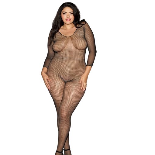 Dreamgirl Longsleeve Fishnet Bodystocking With Open Crotch Black Queen - Image 2