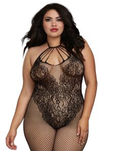 Dreamgirl Fishnet Bodystocking With Knitted Teddy Design Black Queen