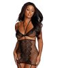 Dreamgirl Fishnet And Lace Two-Piece Garter Dress With Separate Bralette Black Os