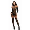 Dreamgirl Lace Patterned Knit Garter Dress With Faux Lace-Up And Attached Stockings Black Os