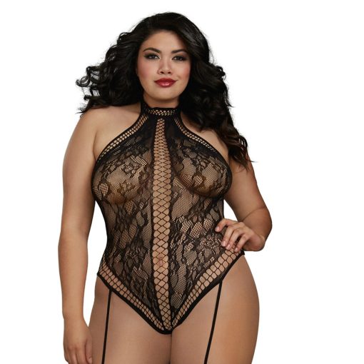 Dreamgirl Lace Teddy Bodystocking With Criss-Cross Details