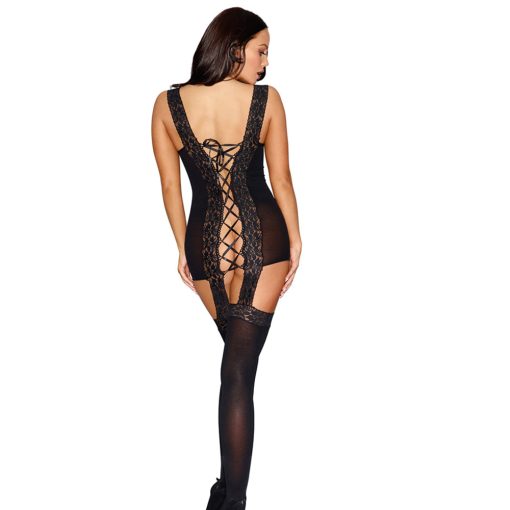 Dreamgirl Sheer Stretch Lace Garter Dress With Lace-Trimmed Straps Black Os - Image 2