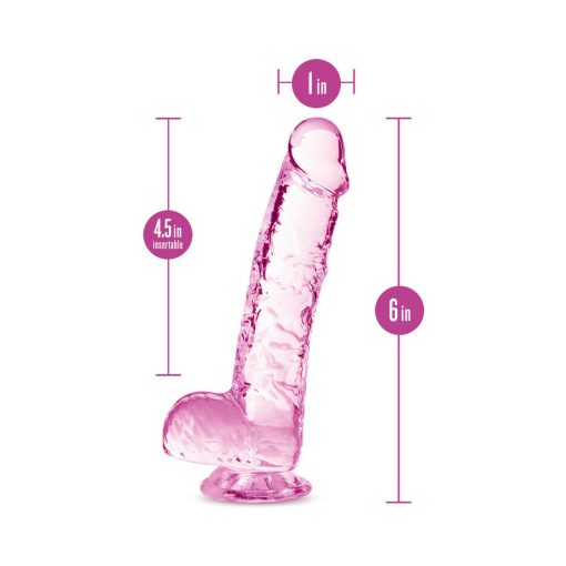 Naturally Yours Crystalline 6 In. Dildo With Balls Rose - Image 6