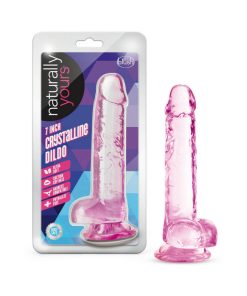 Naturally Yours Crystalline 7 In. Dildo With Balls Rose