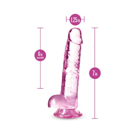 Naturally Yours Crystalline 7 In. Dildo With Balls Rose - Image 6