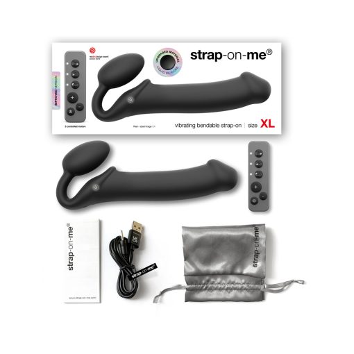 Strap-On-Me Rechargeable Remote-Controlled Silicone Vibrating Bendable Strap-On Black Xl