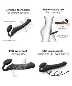 Strap-On-Me Rechargeable Remote-Controlled Silicone Vibrating Bendable Strap-On Black Xl