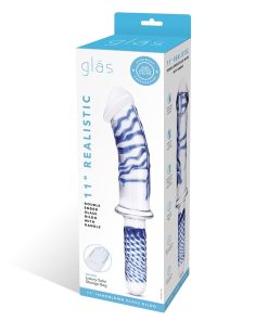 Glas 11 In. Realistic Double Ended Glass Dildo With Handle