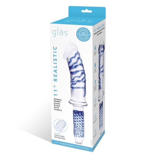 Glas 11 In. Realistic Double Ended Glass Dildo With Handle