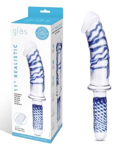 Glas 11 In. Realistic Double Ended Glass Dildo With Handle