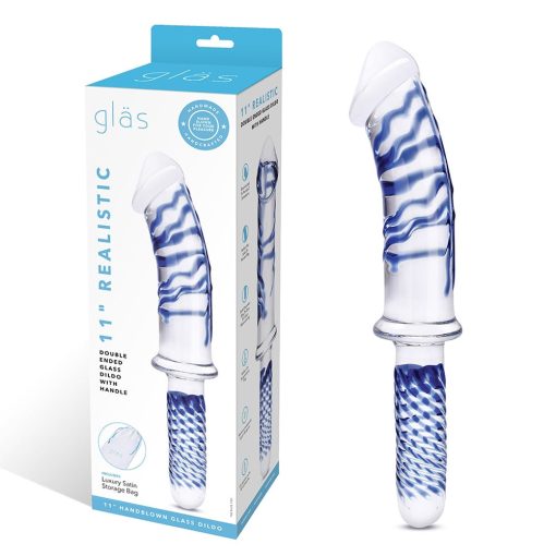 Glas 11 In. Realistic Double Ended Glass Dildo With Handle - Image 2
