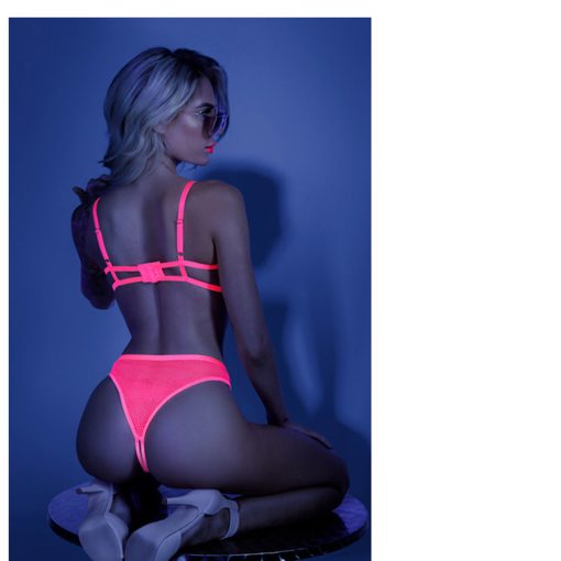 Fantasy Lingerie Glow Sweet Escape Open-Cup Cage Bra & Crotchless Neon Pink Panty M/L - Image 3