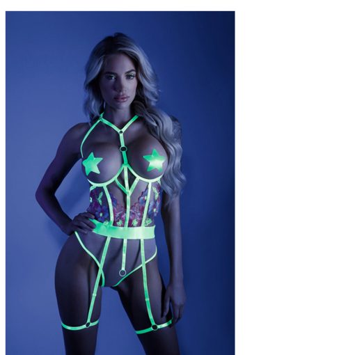 Fantasy Lingerie Glow In A Trance Open-Cup Crotchless Teddy Neon Chartreuse M/L - Image 2