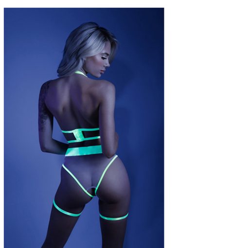 Fantasy Lingerie Glow In A Trance Open-Cup Crotchless Teddy Neon Chartreuse L/Xl - Image 3