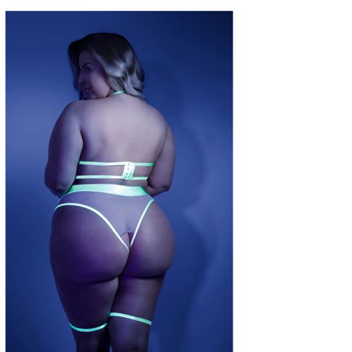 Fantasy Lingerie Glow In A Trance Open-Cup Crotchless Teddy Neon Chartreuse Queen - Image 3