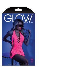 Fantasy Lingerie Glow Shock Value Net Halter Dress Neon Pink O/S