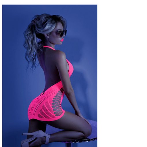 Fantasy Lingerie Glow Shock Value Net Halter Dress Neon Pink O/S - Image 3