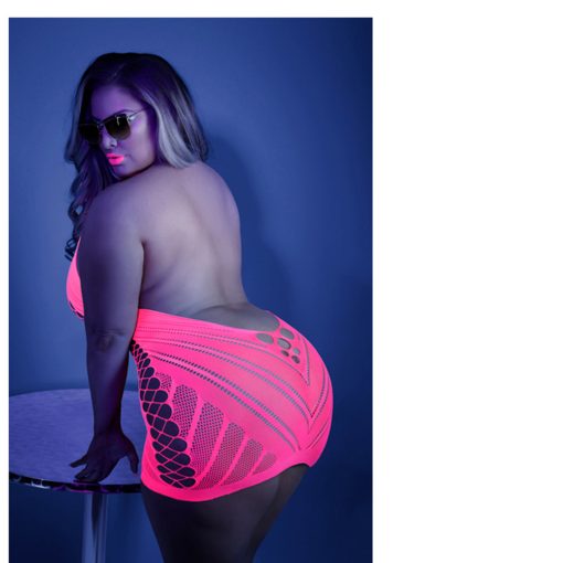 Fantasy Lingerie Glow Shock Value Net Halter Dress Neon Pink Queen Size - Image 3