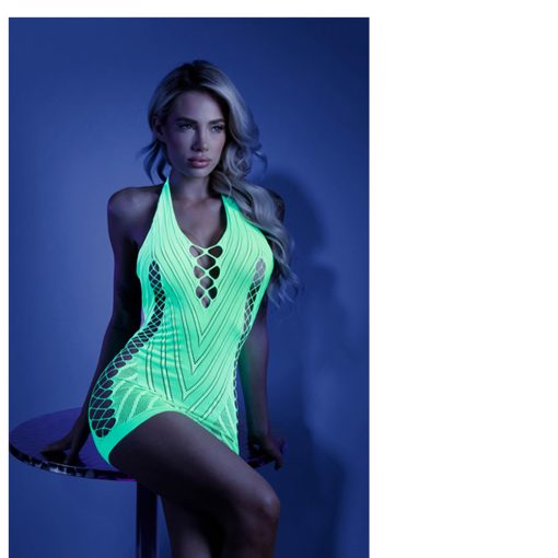 Fantasy Lingerie Glow Shock Value Net Halter Dress Neon Green O/S - Image 2