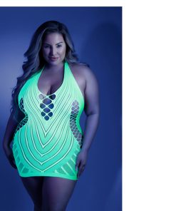 Fantasy Lingerie Glow Shock Value Halter Dress Neon Green Queen Size
