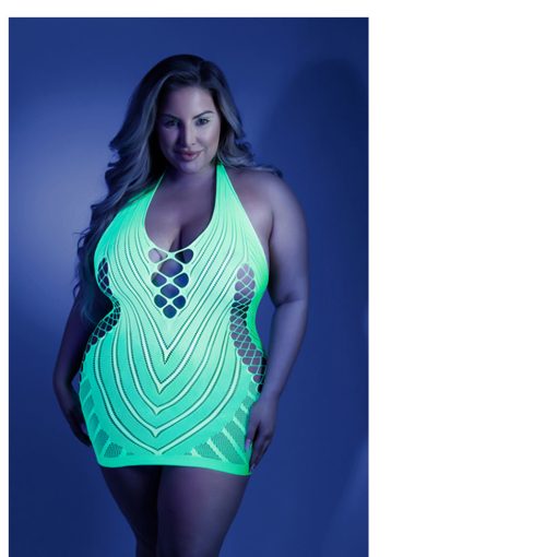Fantasy Lingerie Glow Shock Value Halter Dress Neon Green Queen Size - Image 2