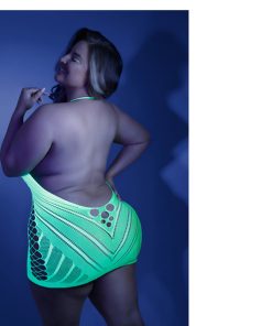 Fantasy Lingerie Glow Shock Value Halter Dress Neon Green Queen Size