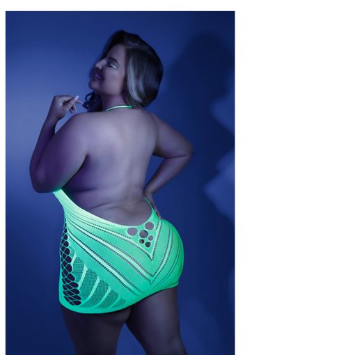 Fantasy Lingerie Glow Shock Value Halter Dress Neon Green Queen Size - Image 3