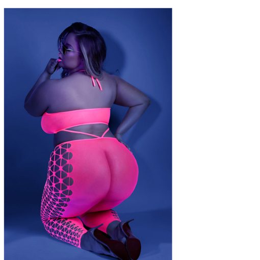 Fantasy Lingerie Glow Own The Night Cropped Cut-Out Halter Bodystocking Neon Pink Queen Size - Image 3