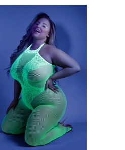 Fantasy Lingerie Glow Moonbeam Crotchless Bodystocking Green Queen Size