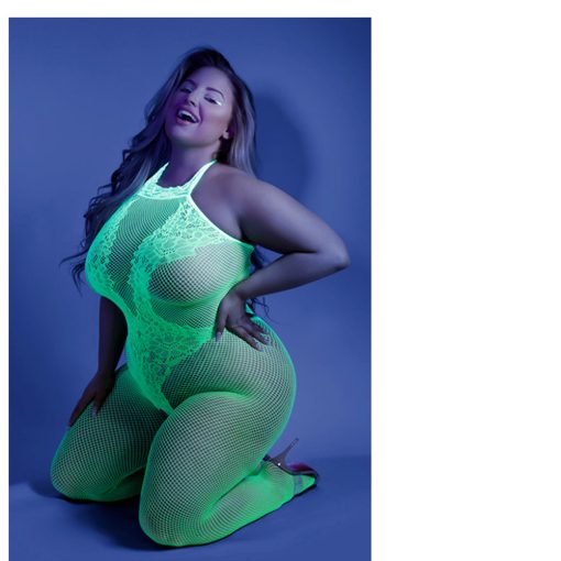 Fantasy Lingerie Glow Moonbeam Crotchless Bodystocking Green Queen Size - Image 2