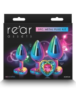 Rear Assets 3-Piece Metal Plug Kit Multicolor/Rainbow Heart