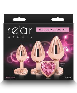 Rear Assets 3-Piece Metal Plug Kit Rose Gold/Pink Heart