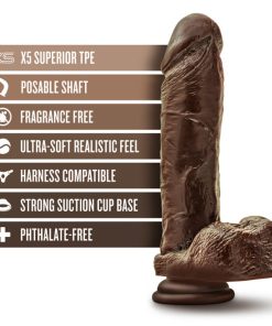 Dr. Skin Plus Thick 9 In. Triple Density Posable Dildo With Balls Brown