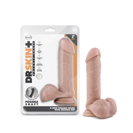 Dr. Skin Plus Realistic 8 In. Triple Density Posable Dildo With Balls Beige