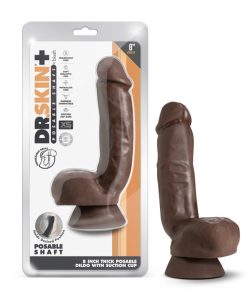 Dr. Skin Plus Thick 8 In. Triple Density Posable Dildo With Balls Brown