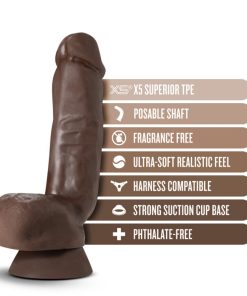Dr. Skin Plus Thick 8 In. Triple Density Posable Dildo With Balls Brown