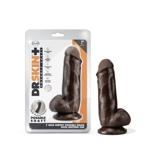 Dr. Skin Plus Girthy 7 In. Triple Density Posable Dildo With Balls Brown