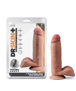 Dr. Skin Plus Realistic 7 In. Triple Density Posable Dildo With Balls Tan