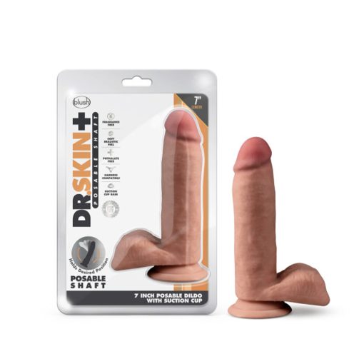 Dr. Skin Plus Realistic 7 In. Triple Density Posable Dildo With Balls Tan