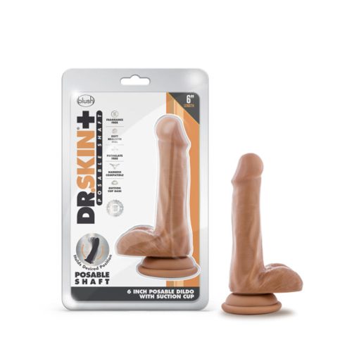 Dr. Skin Plus Realistic 6 In. Triple Density Posable Dildo With Balls Tan