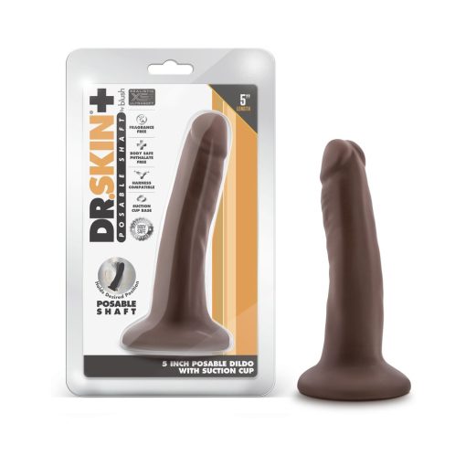 Dr. Skin Plus Realistic 5 In. Triple Density Posable Dildo Brown